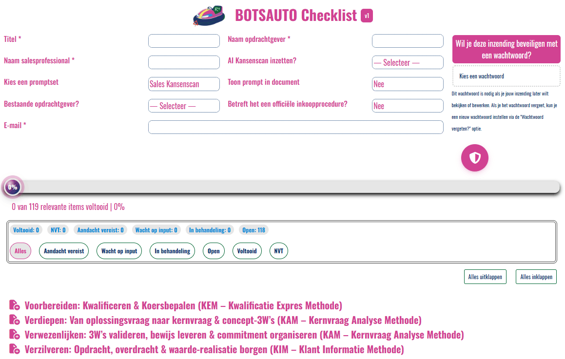 BOTSAUTO Sales Checklist